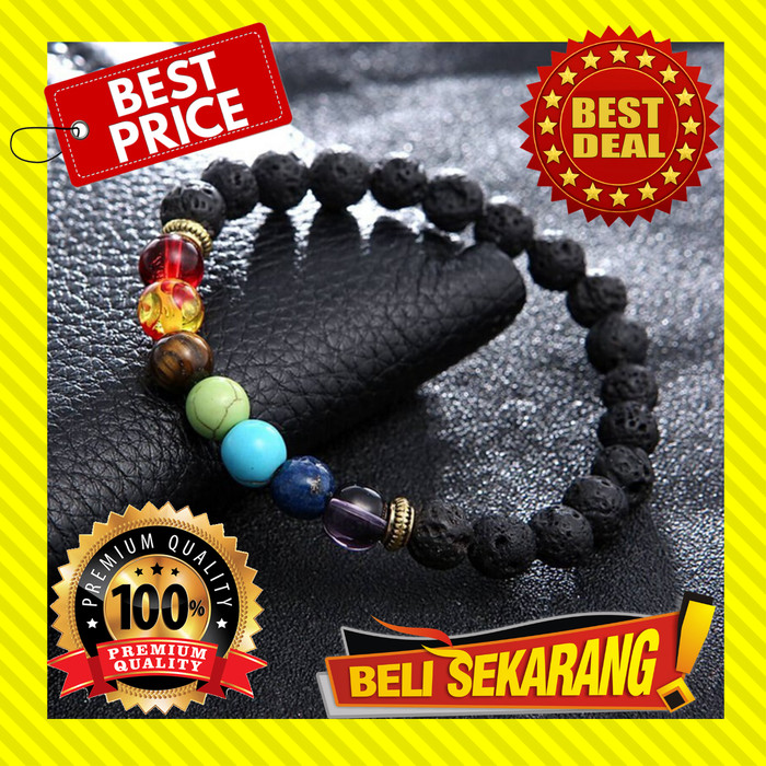 GELANG BATU LAVA STONE RUBY PIRUS / GELANG PRIA 7 CAKRA PREMIUM G24 tx6