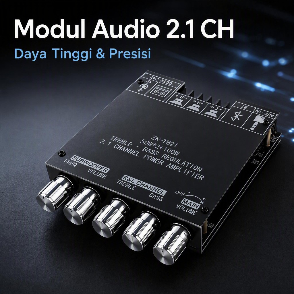 Modul Power Amplifier Digital ZK - TB21 2.1 Channel Bluetooth 50WX2+100W Subwoofer Bass Treble Contr