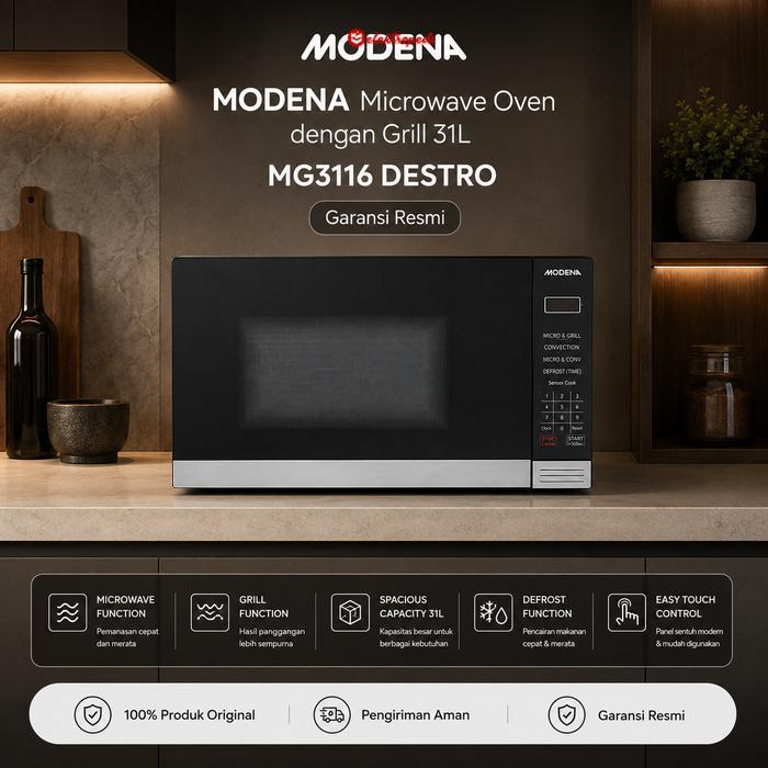 MODENA Microwave Oven Grill MG 3116 / MG3116 / 3116 Destro 31 Liter Original Garansi Resmi