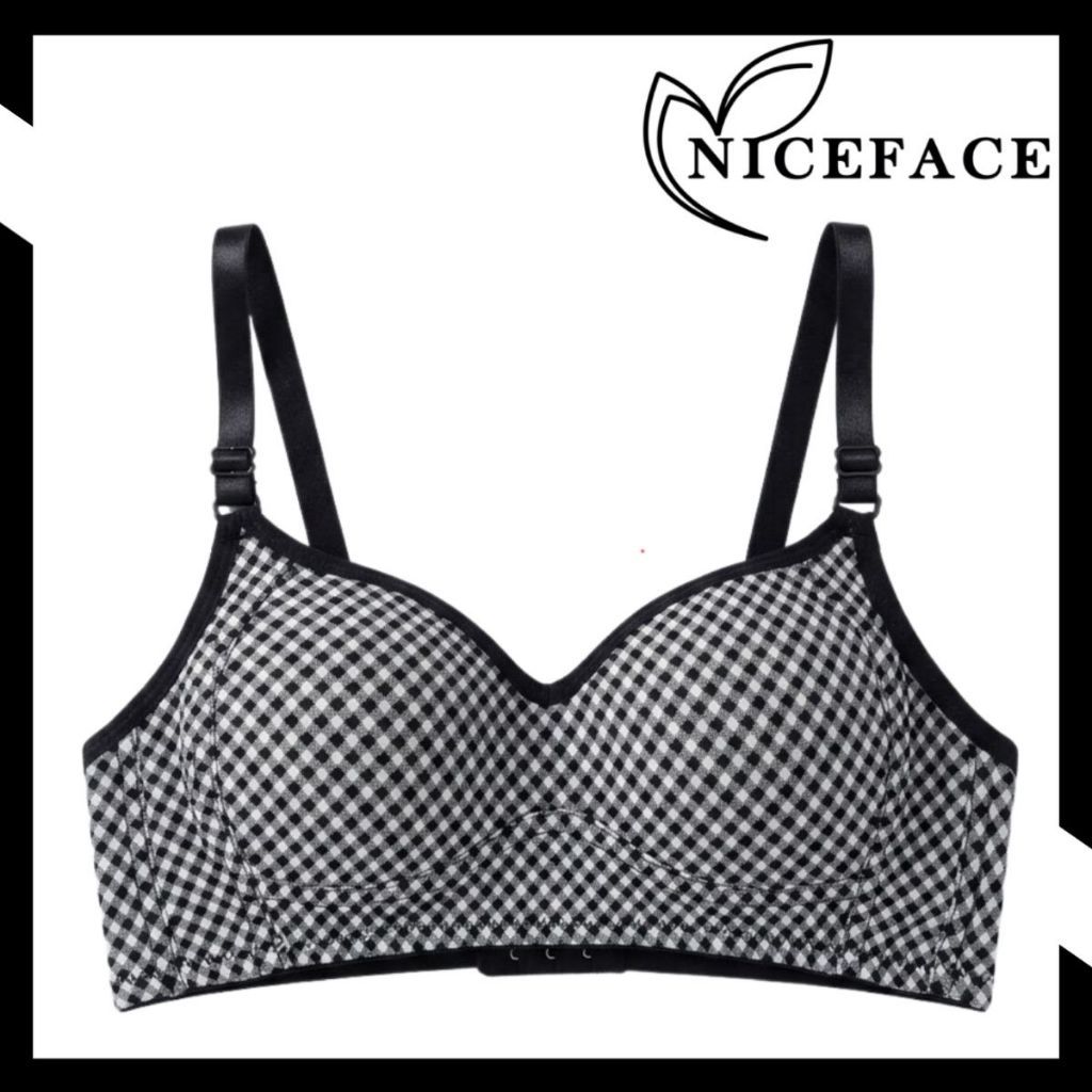 NICEFACE - Bra BH Wanita Seamless Tanpa Kawat Motif Kotak Kotak Lucu