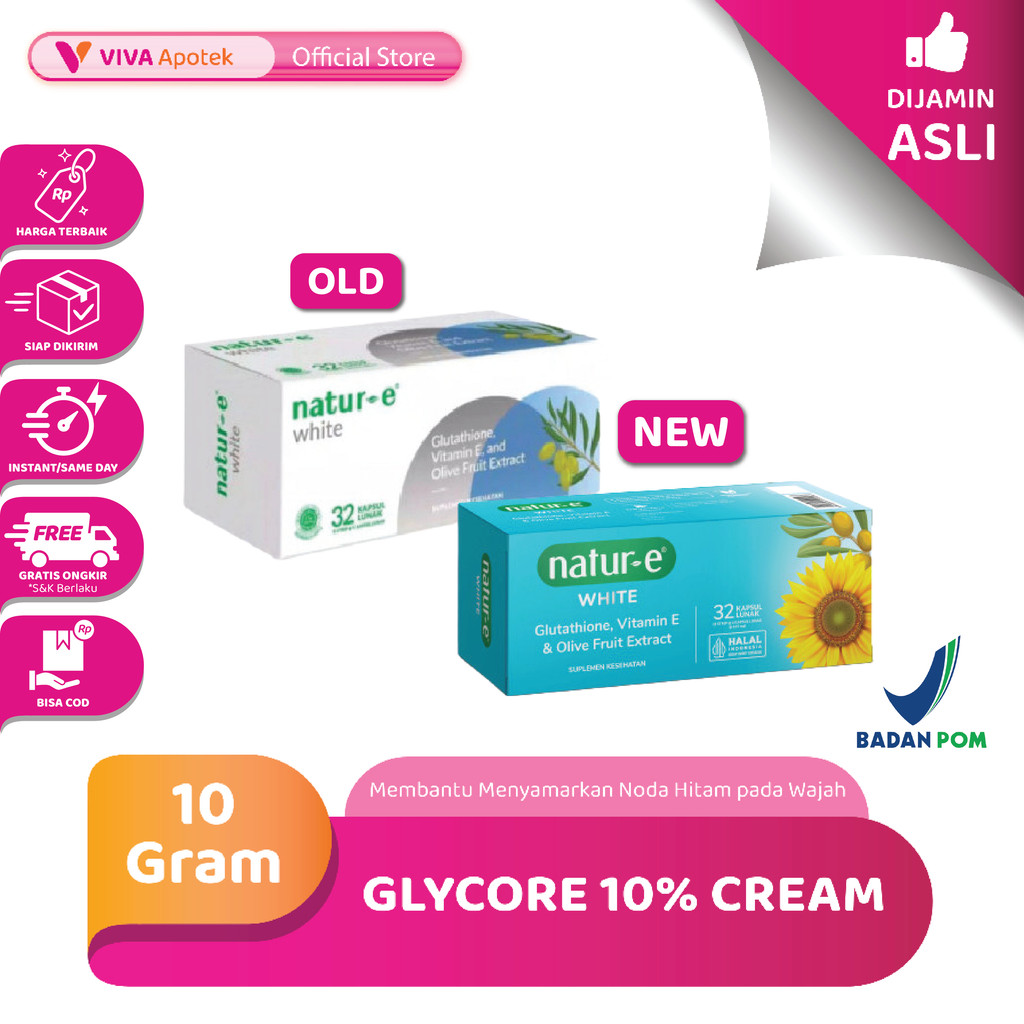 Natur E White Suplemen Kulit (32 Kapsul) | Kulit Sehat, Lembap & Cerah Alami | Mengandung Vitamin E 