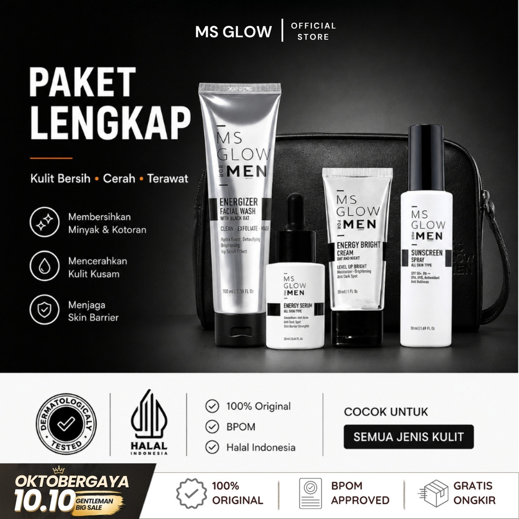 Ms Glow Men Skincare 1 Set Lengkap Paket Ms Glow For men Perawatan Wajah Pria Glowing DISKON COD
