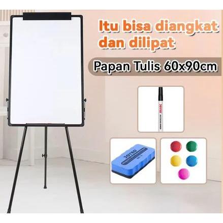 Papan Tulis Whiteboard Flip Chart 60x90cm Tripod Portable Magnetik Standing Board Adjustable