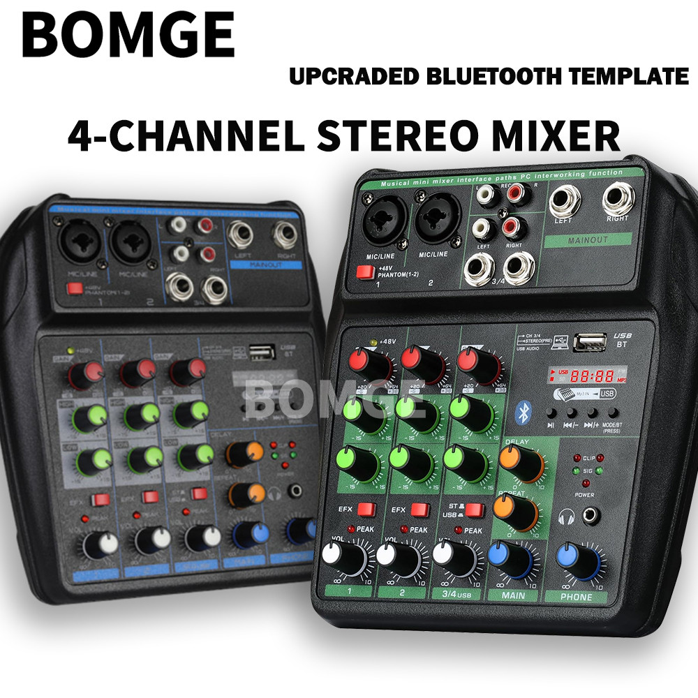 BOMGE XY‑X4 Mini Mixer Audio 4 Channel Kartu Suara Bluetooth USB 48V Phantom Power Peralatan Live St