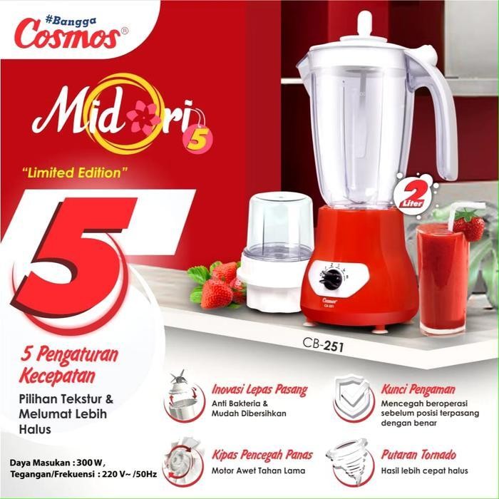 Cosmos CB-251 - PISAU BISA DILEPAS Blender 2 L Midori Lima Series Blender Dry Mill Gelas Jus Bahan P