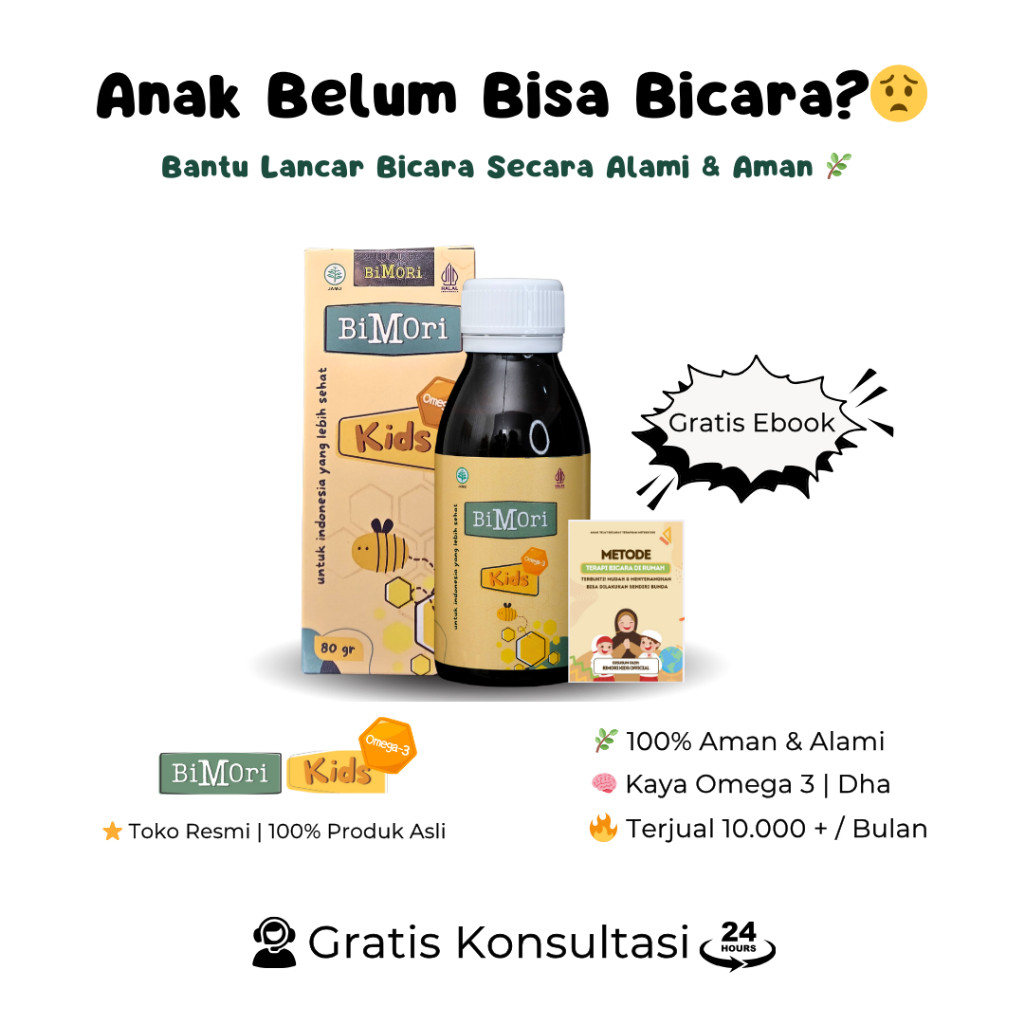 Bimori Kids Vitamin Anak Cepat Bicara Obat Speech Delay Nutrisi Anak Cepat Bicara Varian 60 ml BPOM
