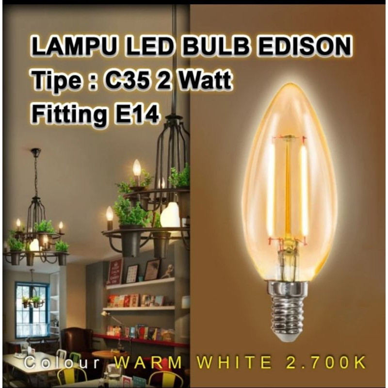 Lampu Led Filamen 2W/4W Fitting E14 Lampu Cafe Lampu Lilin Hias