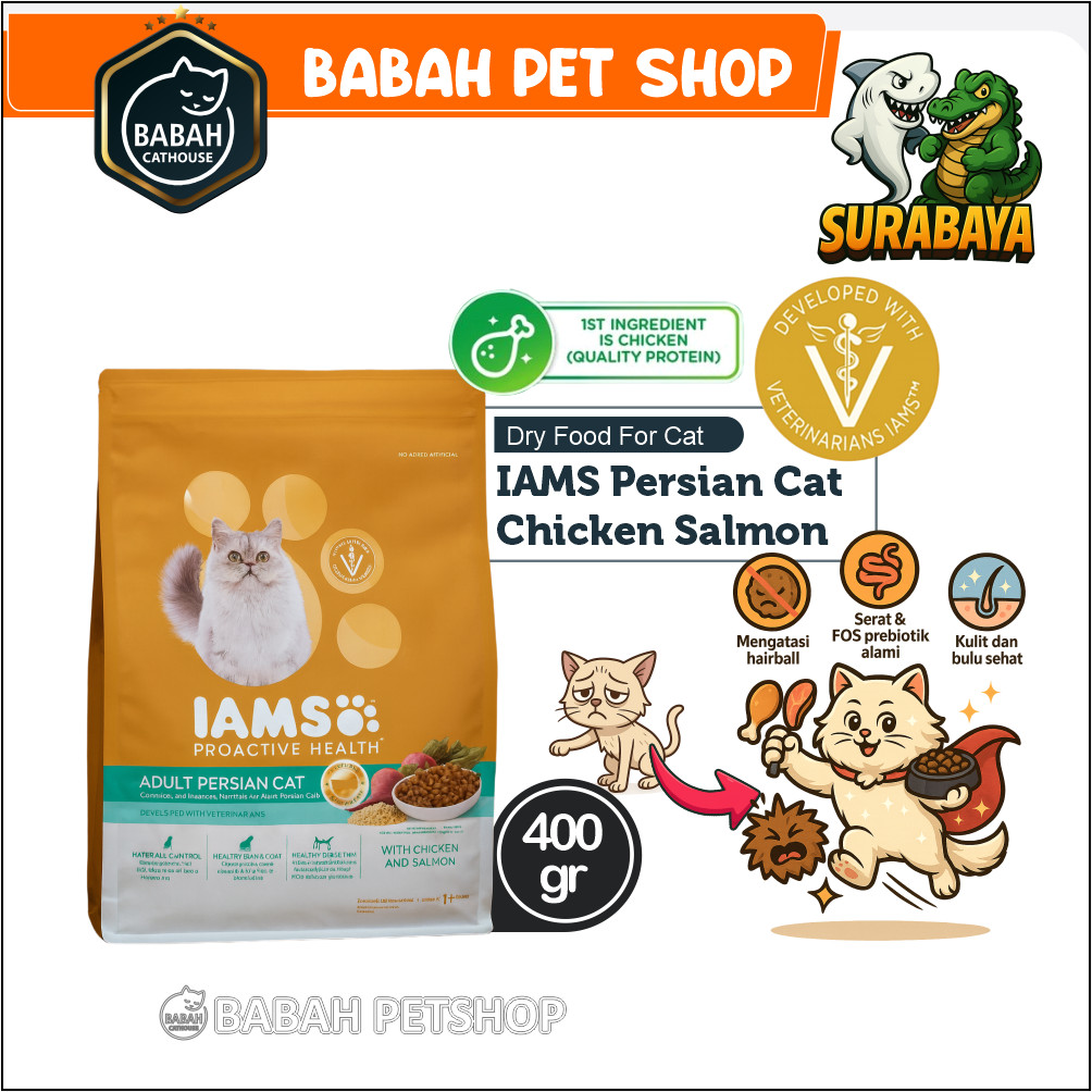 400gr IAMS PERSIAN cat food makanan kucing persia adult long hair bulu panjang lebat pesek anti ront