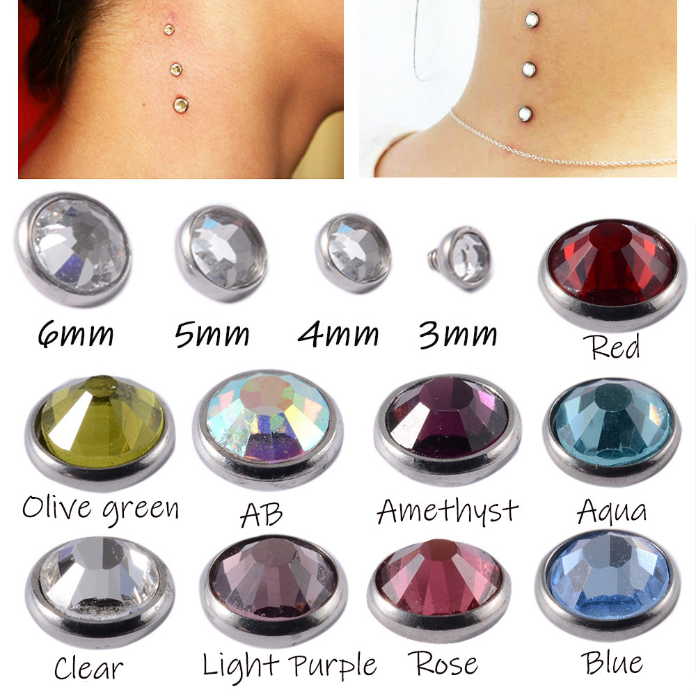 1pcs Surgical Steel CZ Crystal Dermal Anchor Top Micro Dermal Anchor Piercings Skin Diver Piercing B