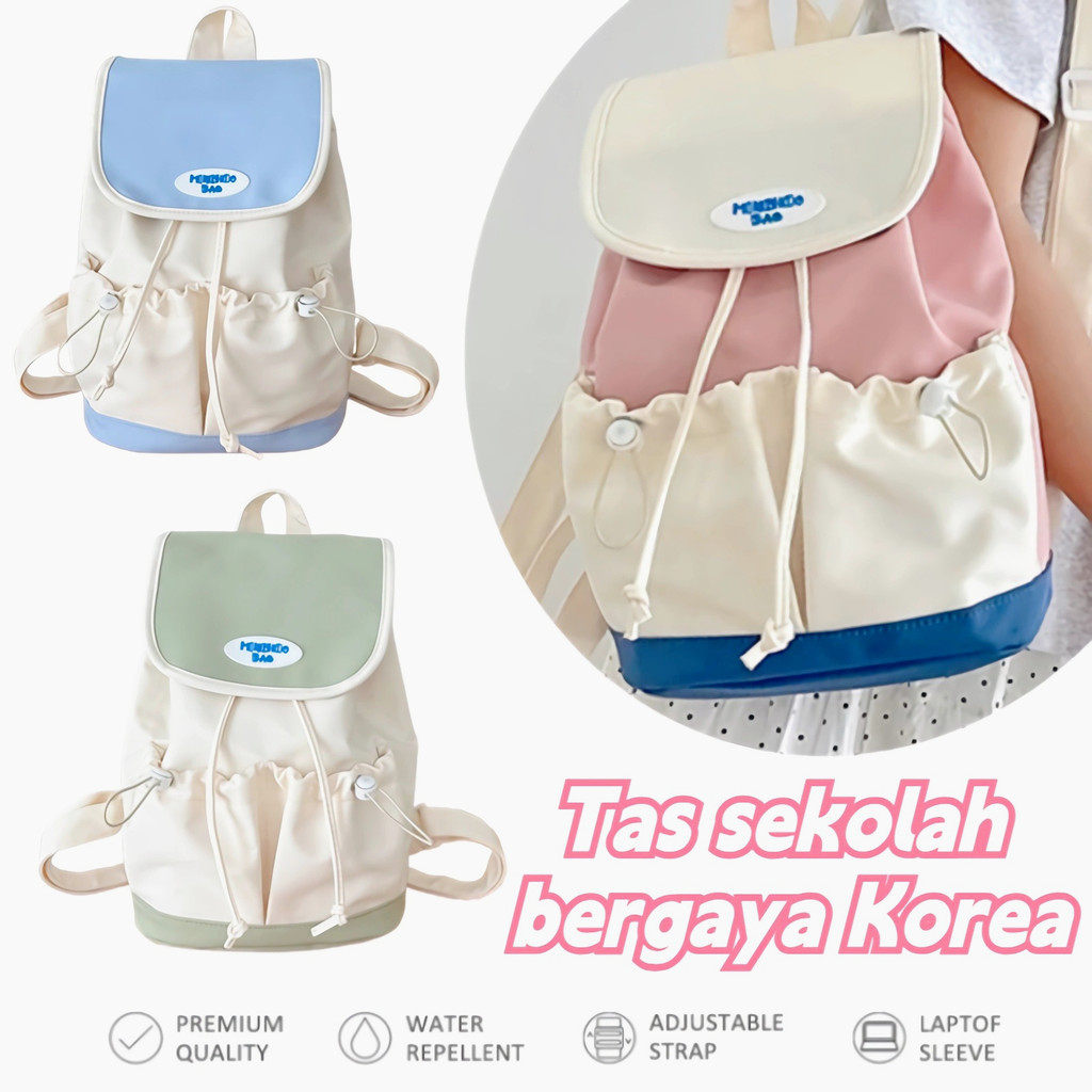 Tas sekolah bergaya Korea dengan sentuhan feminin yang cocok untuk santai, tas tangan dan tas ransel