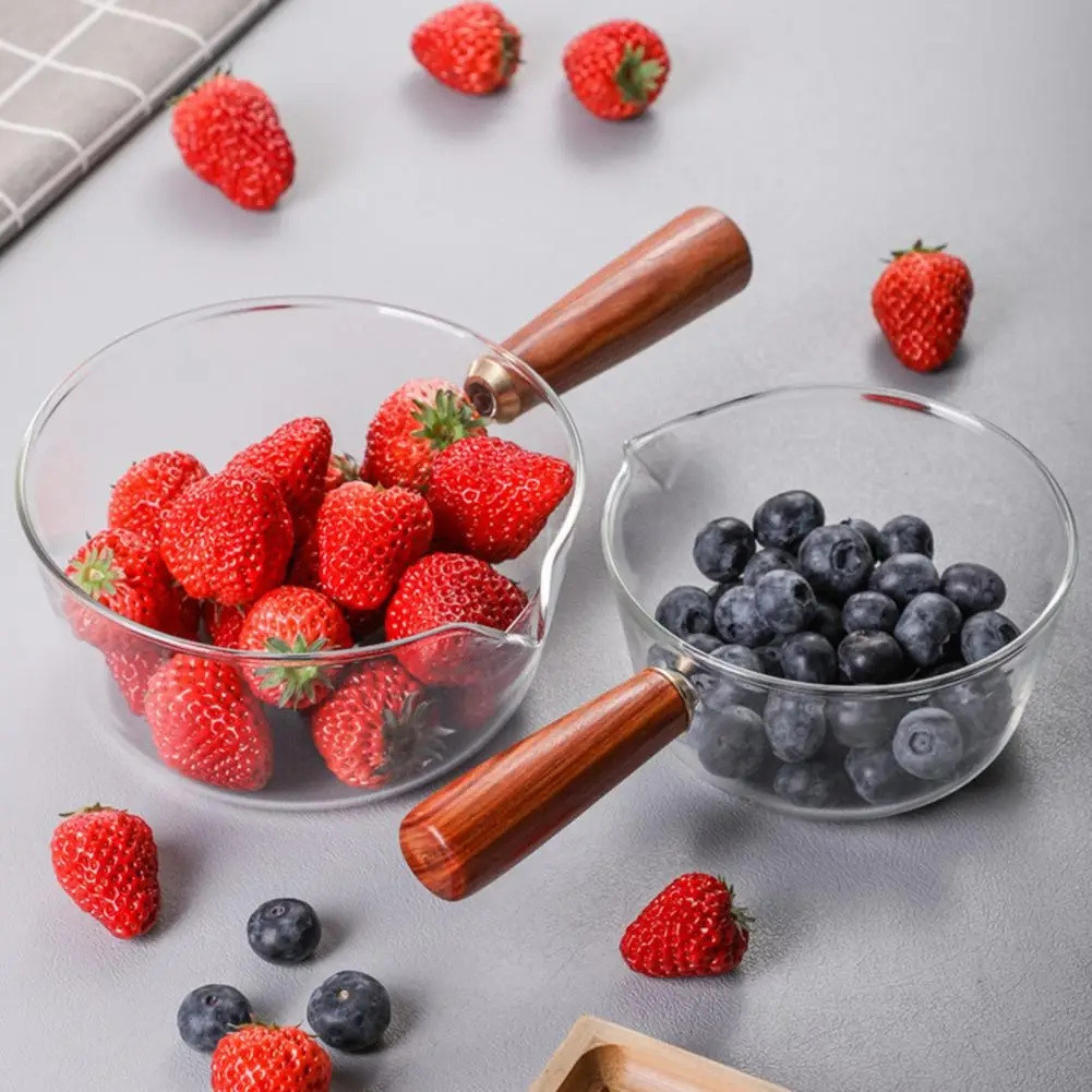 Glass Cooking Pot Soup Milk Pot With Wooden Handle Glass Cooking Pot Instant Noodle Pot Glass Cooke 