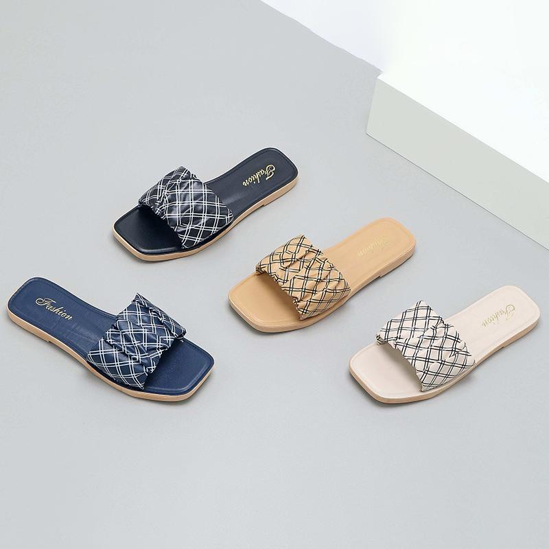 [R Running] Fashion Sandal Selop Wanita Musim Panas 2025 , Desain Grid Eksklusif Sandal Selop Wanita