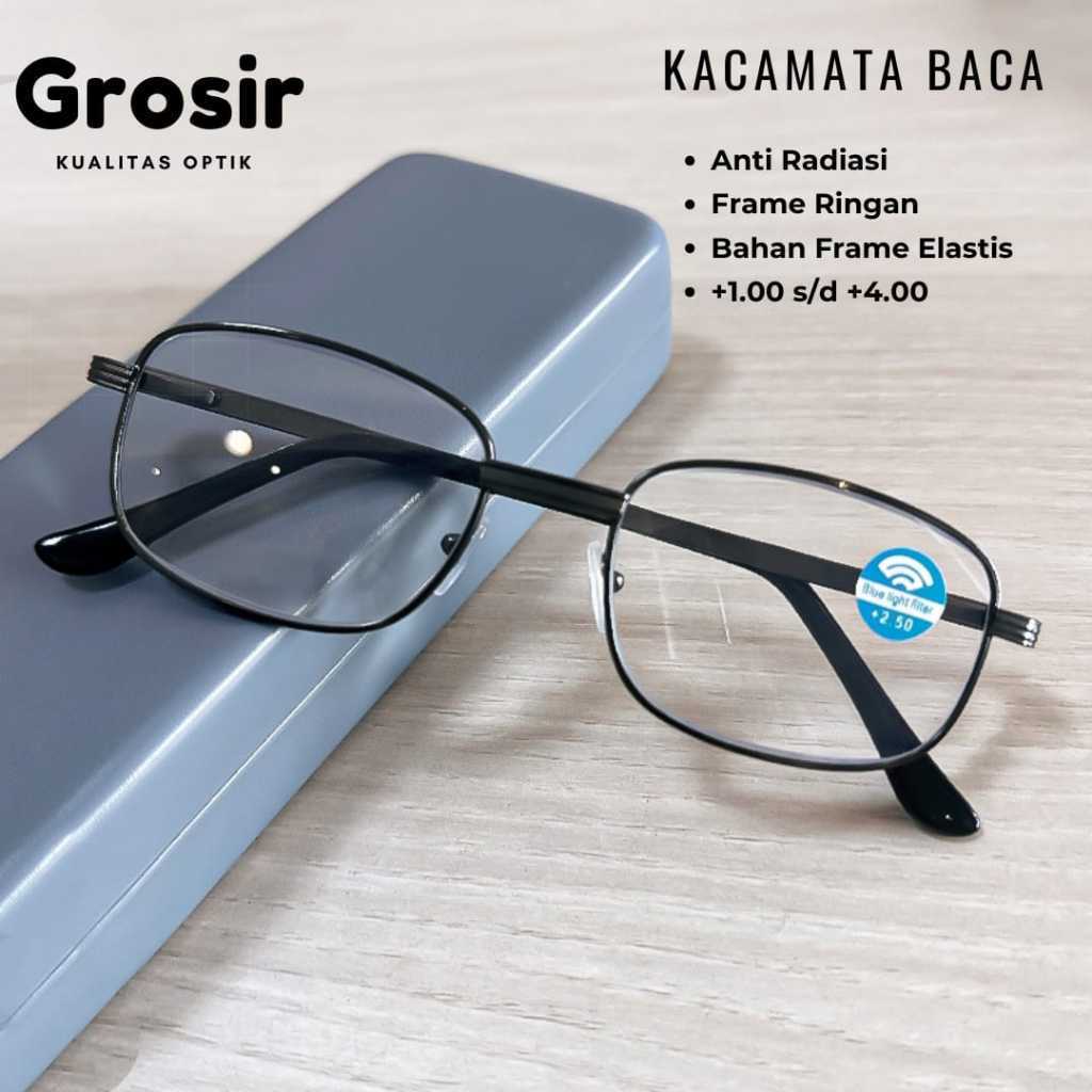 Kacamata Baca Plus Pria Wanita Usia 40/45/50/55/60 Tahun ke atas Frame Besi Titanium Anti Radiasi Hp