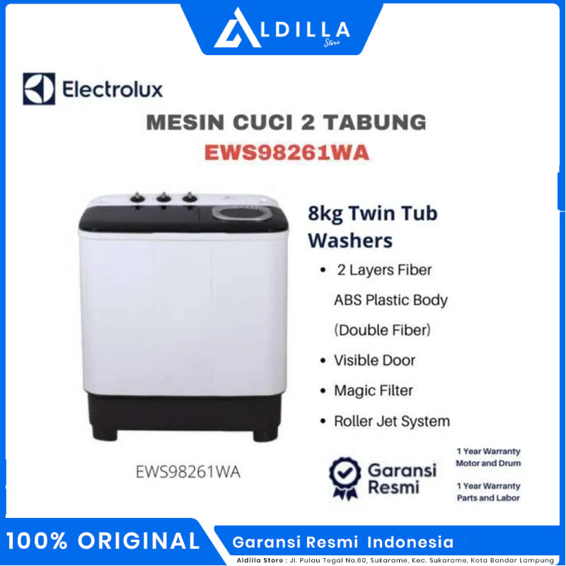 MESIN CUCI ELECTROLUX EWS98261 8 - KG 2 TABUNG EWS 98261WA EWS98261WA GARANSI RESMI