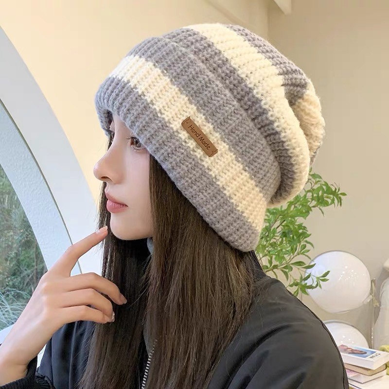 Topi Rajut Kupluk Garis Tebal Wanita Pria Unisex Gaya Korea / Beanie Knit Hat / Topi Kupluk Premium