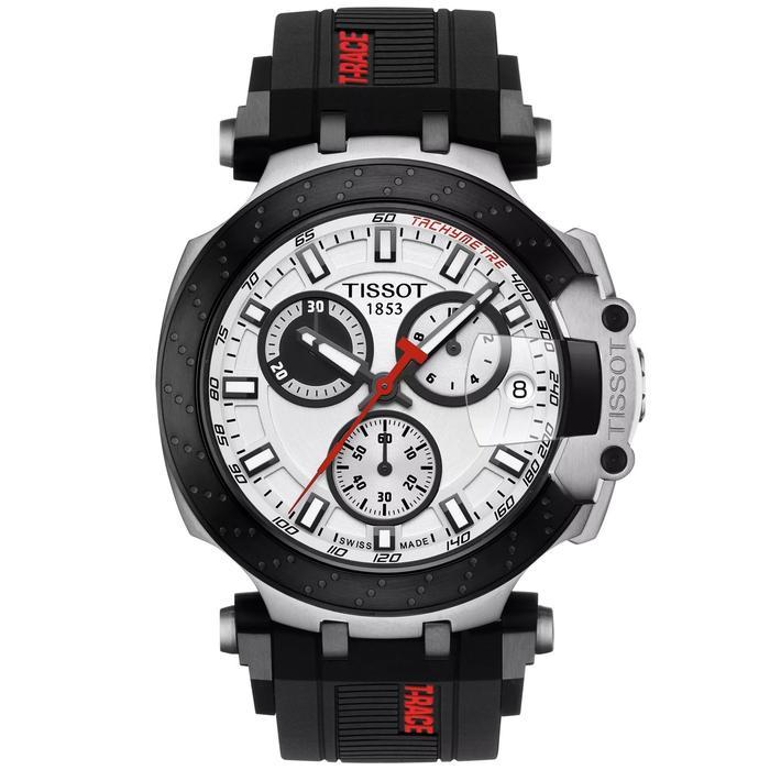 Tissot T-Sport T-Race Chronograph 43mm White Dial Black Silicon Bracelet Jam Tangan Pria Original T1