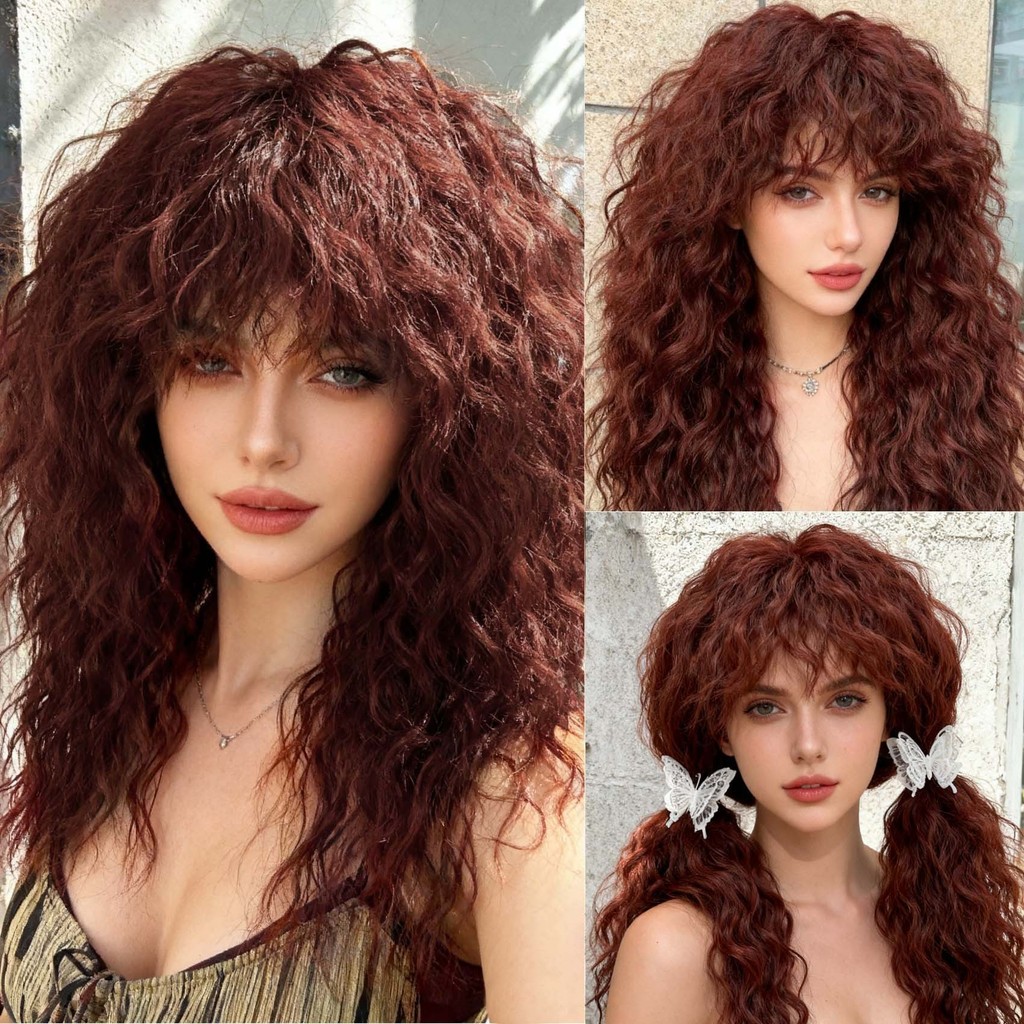 New European and American African Style Wig Natural Wool Curl Bangs Synthetic Full Wig High Temperat