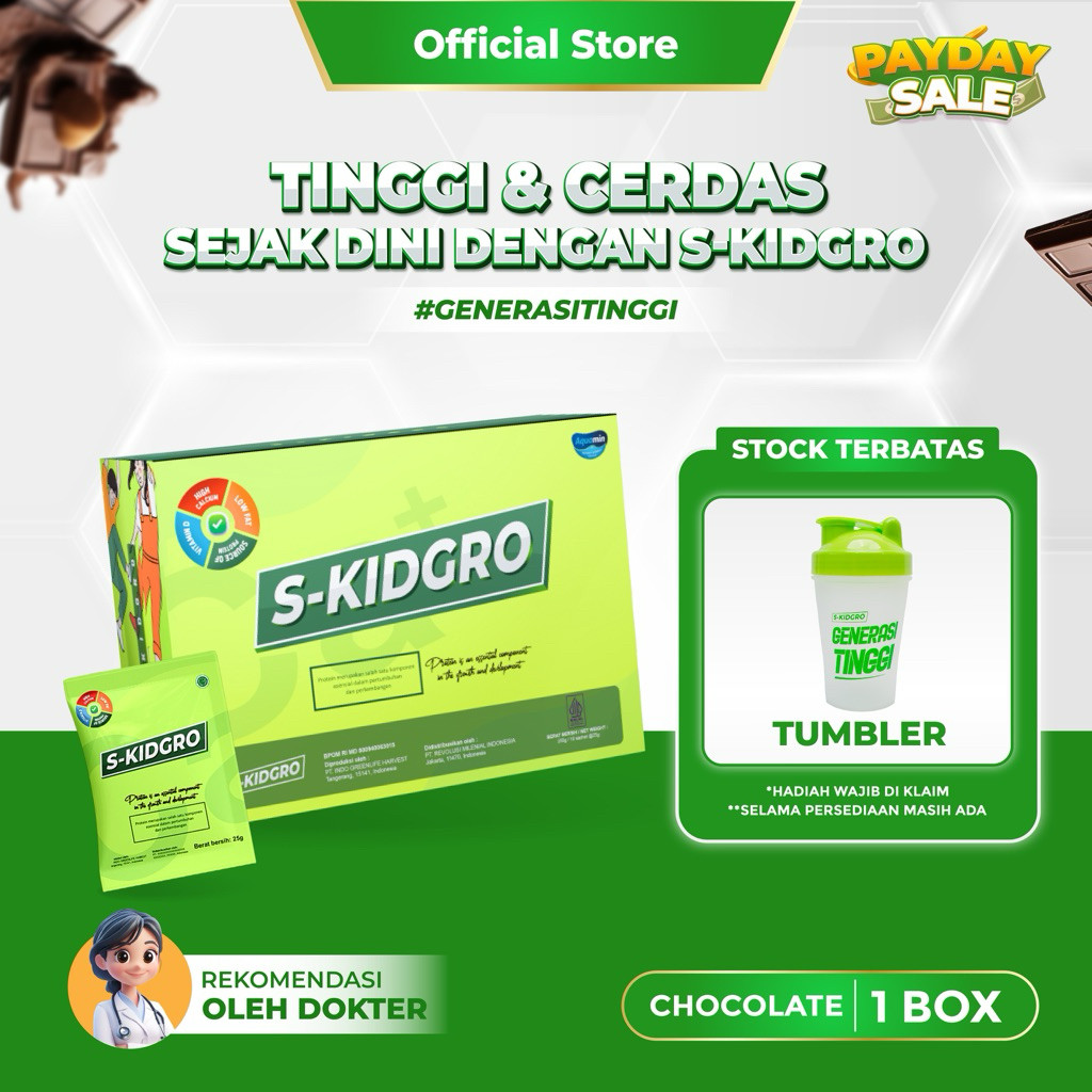 S-KIDGRO 1 BOX – Susu Peninggi Badan Anak Usia 2–15 Tahun Tinggi Kalsium & DHA