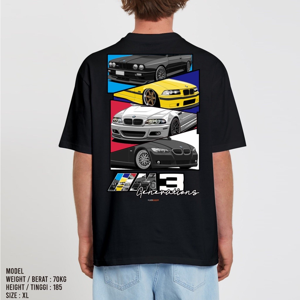 GILAN Baju Kaos Distro Unisex Gambar Mobil BMW E30 E46 E92 M3 Generation Katun Combed 30s