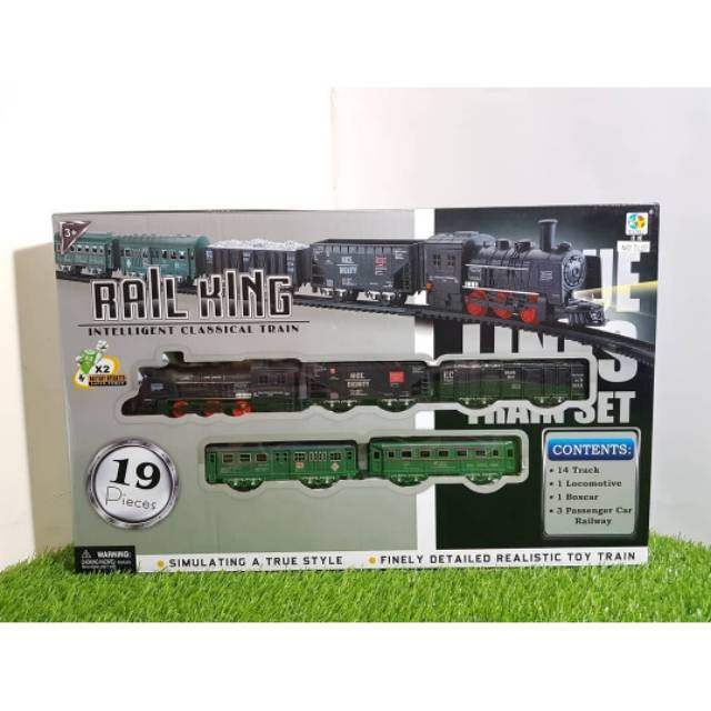 JUMBO Mainan rail king 19pcs mainan kereta api 5 gerbong lokomotif train track railking maina edukas
