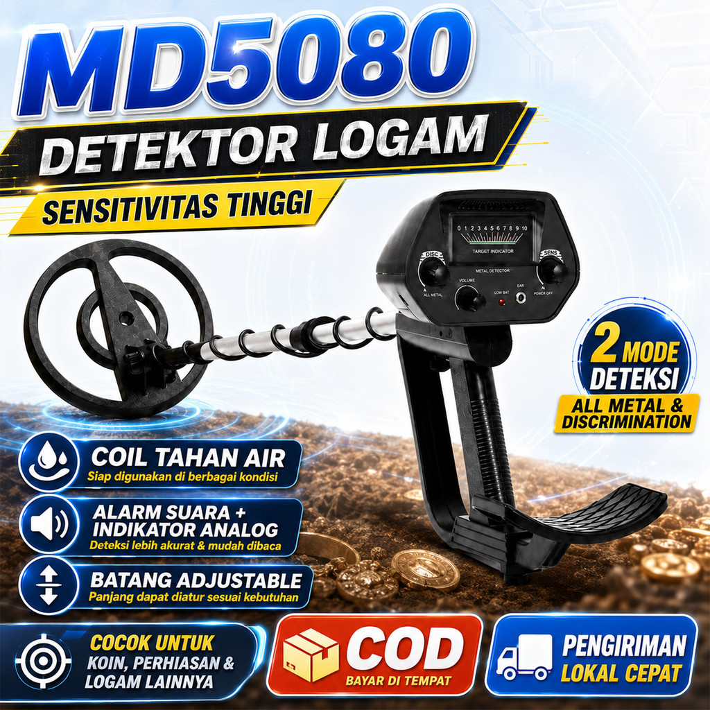 MD5080 Gold Metal Detector Detektor Logam Emas Metal Detector Tahan Air Alat Pendeteksi Logam Bawah 