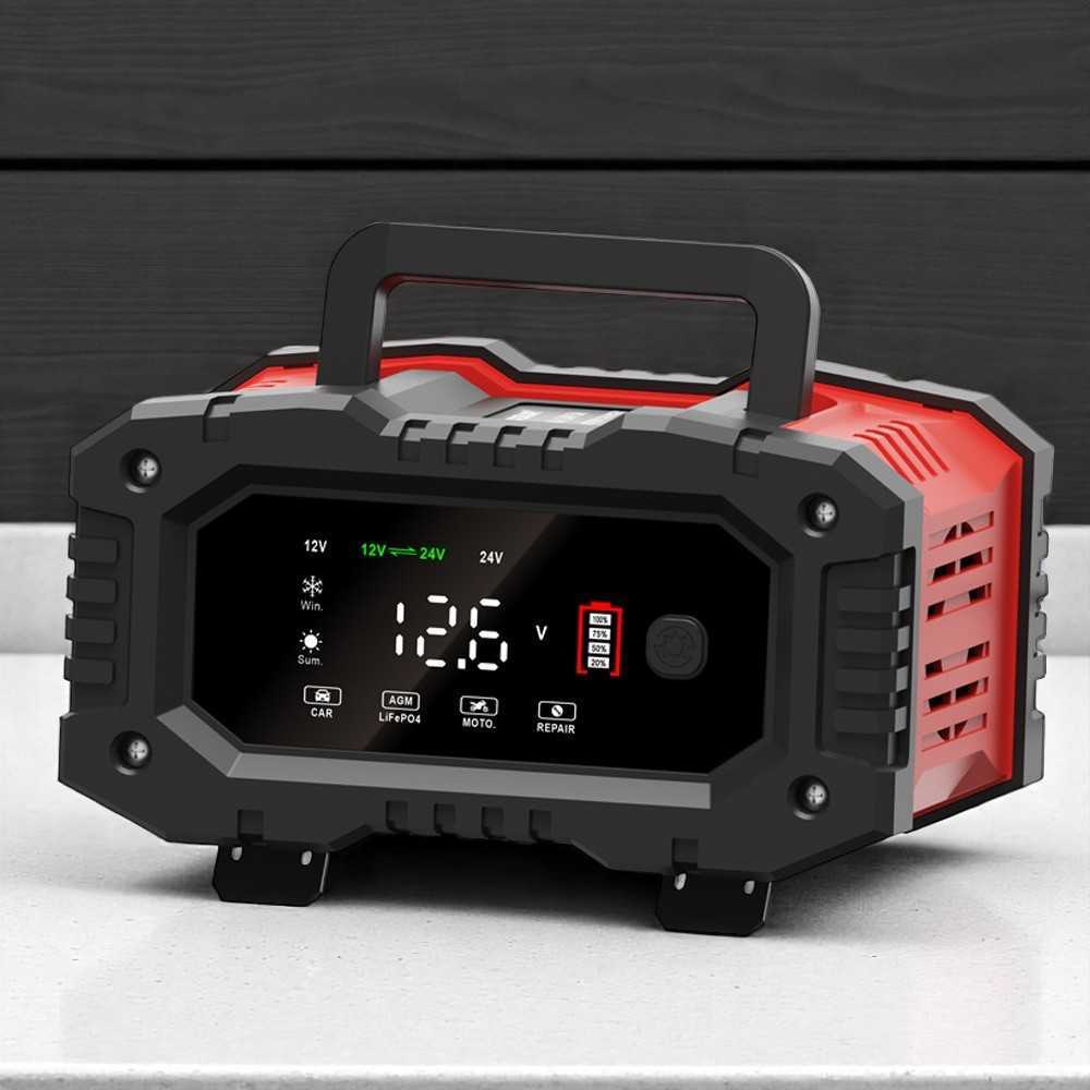 FOXSUR FPT-200 Charger Baterai Aki Mobil Motor Portable 20A 300W 12/24V Alat Cas Charger Aki Kering 