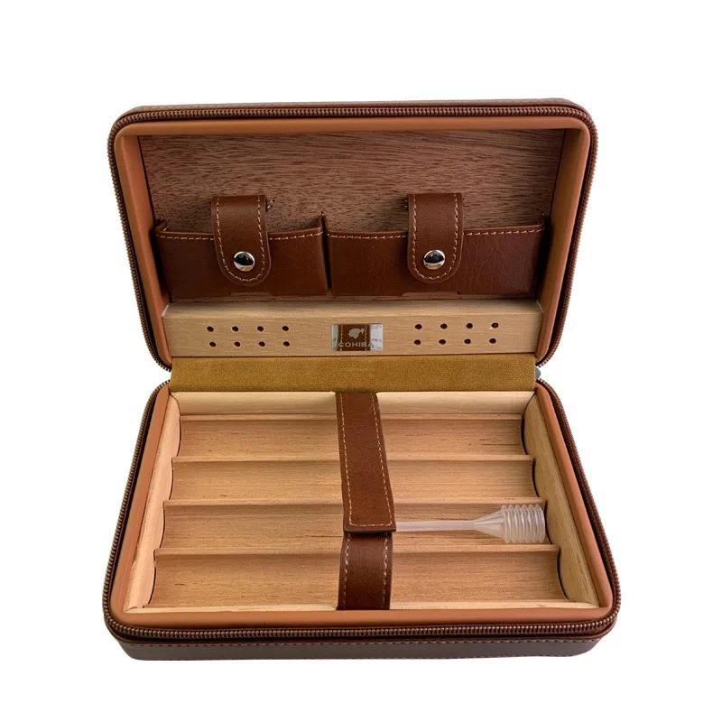 Personalized Wood Pu Leather Custom Cigar Accessories Humidor Travel Humidor