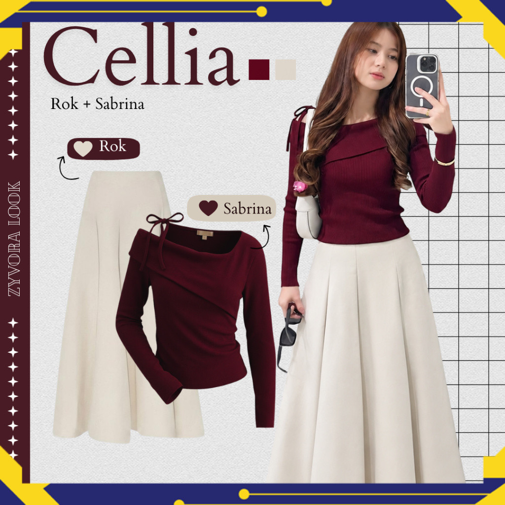 2in1 Oneset Cellia [ Sabrina Pita Lucu + rok ] Outfit Wanita Kekinian | Ellegant Look Outfit SF8726 