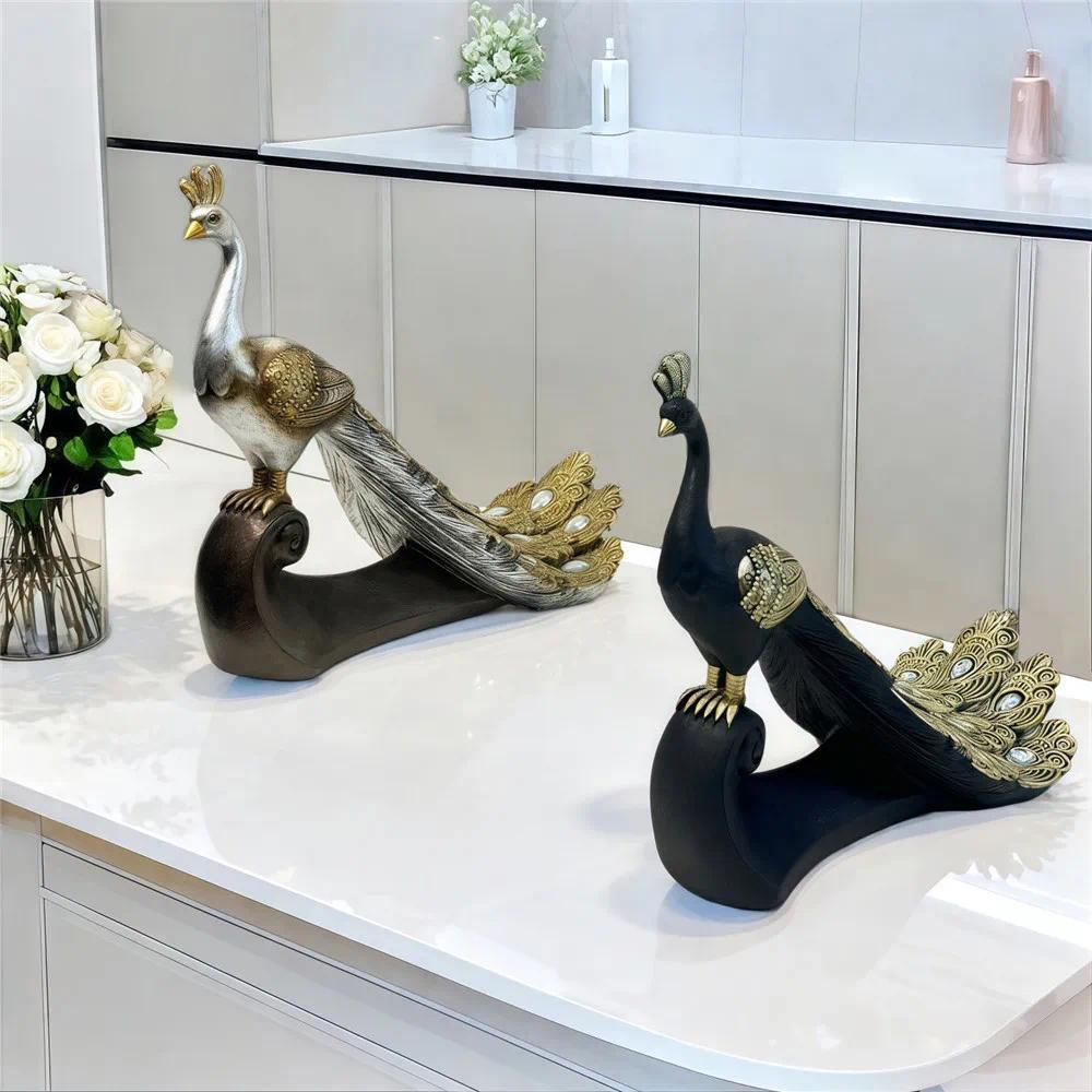 Modern Peacock on Base Resin Statues Living room Birds Desktop TV Cabinet Home Decor Ornament