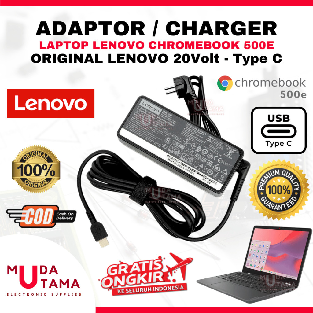 Adaptor Charger Laptop LENOVO 500E Chromebook Type C Original - Adaptor Laptop LENOVO 500E Chromeboo
