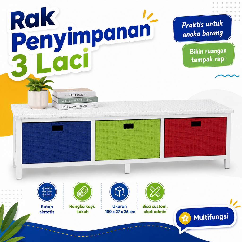 Buffet TV Kayu Mahoni Rotan Sintetis Premium