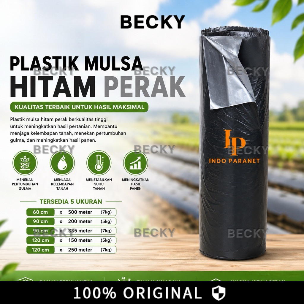 BECKY PLASTIK MULSA HITAM PERAK | 60cm 90cm 120cm | 1 ROLL TANAM CABAI MELON TOMAT