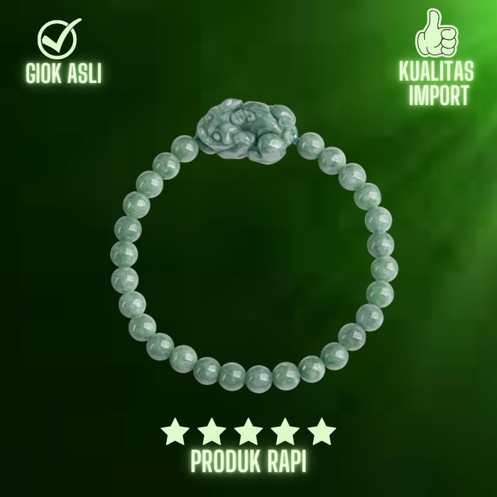 Gelang Giok Wanita Hijau Pixiu Asli China-Gelang Gemstone Giok Wanita