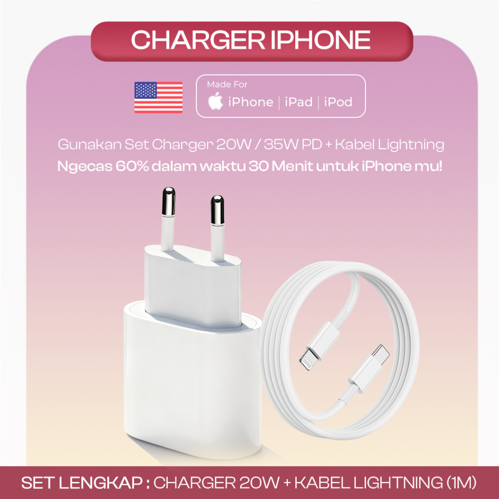 TERLARIS Charger 20W 35W Kabel Lightning Fast Charging Original Untuk iPhone 8 9 10 11 12 13 14 iPad