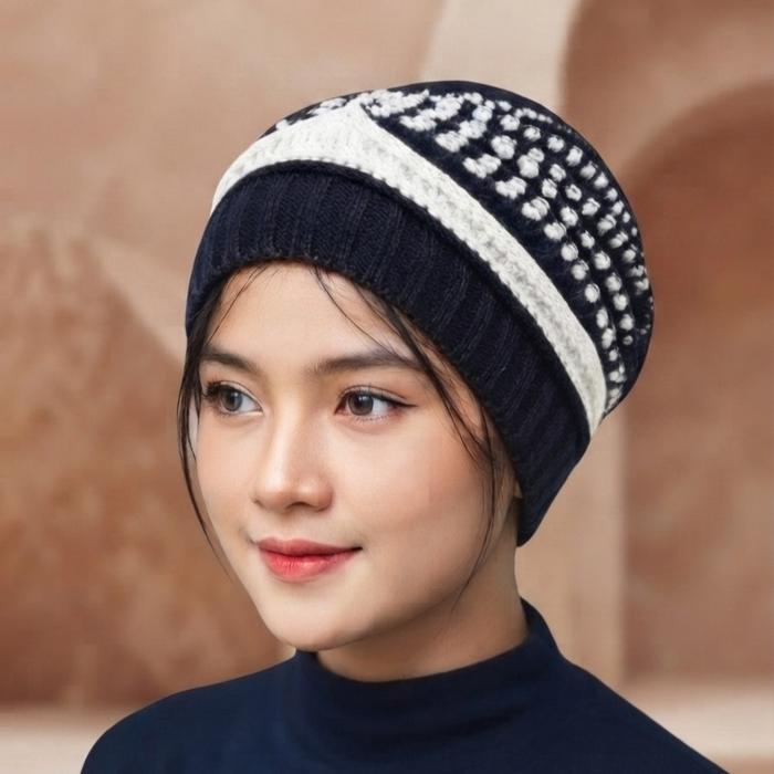 New turban ciput rajut wanita hijab iner hijab - hitam putih