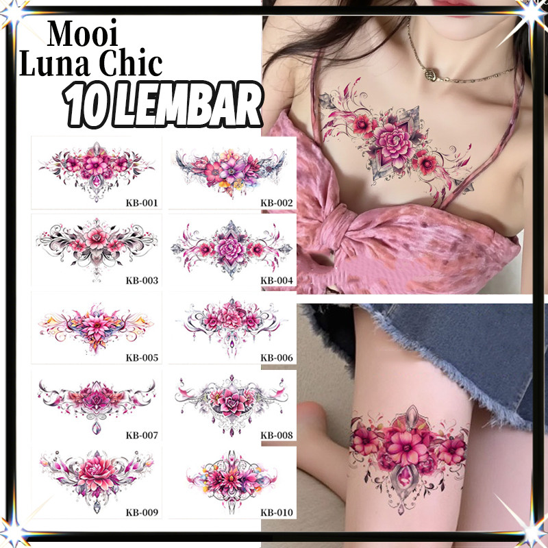 Tato temporer cewek cowok motif lotus butterfly rose tribal untuk dada/Tato temporary bagian