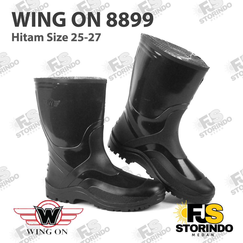 Sepatu Boot Pendek WING ON 8899 Hitam Boots Karet Lokal Ringan Lentur Anti Air & Slip ProyeK Pabrik 