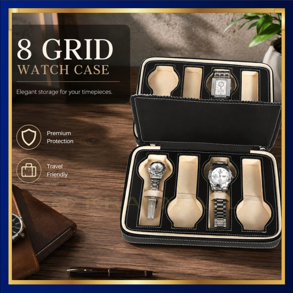 Kotak Jam Tangan Display Box Bahan Kulit 8 Grid - L-001