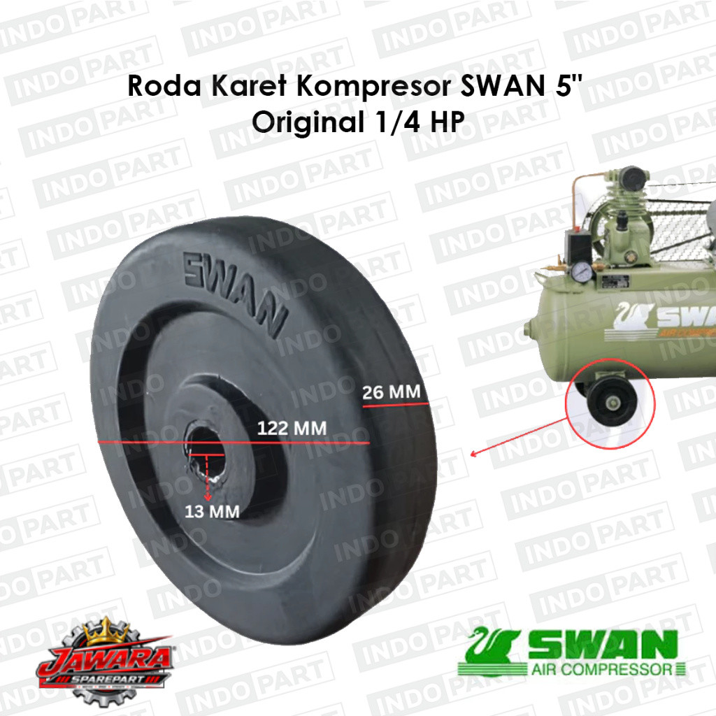 Roda Karet Kompresor SWAN 5" Original | Roda SWAN 1/4 HP Kompresor Angin