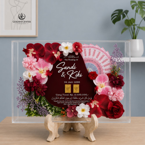 Mahar Akrilik Pernikahan Model Rustic Flower Modern Minimalis Aesthetic Free Uang Mainan dan Replika