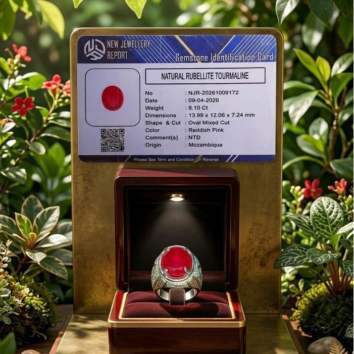 Cincin Simple Permata Rubellite Tourmaline Oval Ring Elegant