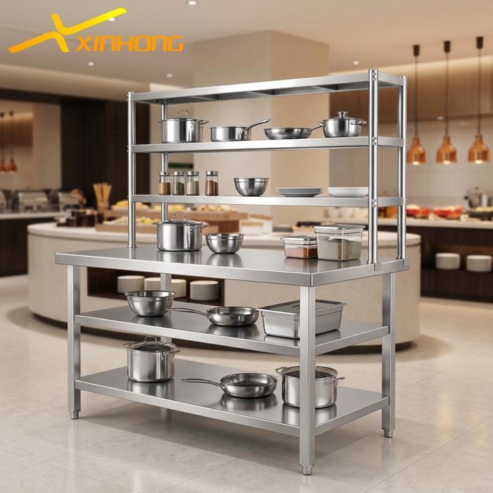 Promo Xinhong Meja Stainless Steel 3 Tingkat Meja Kerja Dapur Rak Baja tahan karat 2 lapis 150X60X80