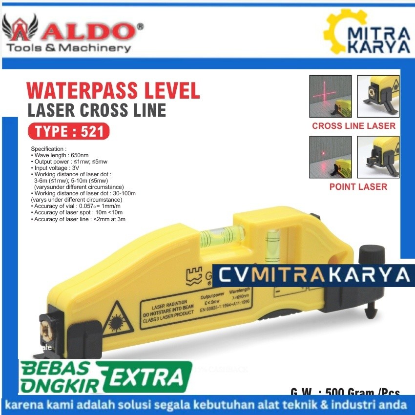 ALDO Laser Level Cross Line 521 | Waterpass Laser | Alat Ukur Level Laser | Penggaris Laser | Laser 