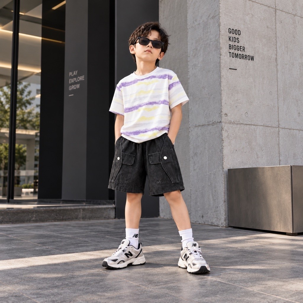 Jovian Purple Set / Setelan Celana Denim Anak Laki Laki / Baju Hypebeast Anak Laki / Kaos Anak Laki 