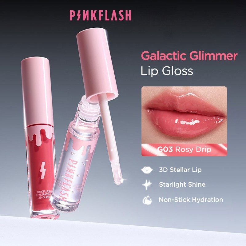 PINKFLASH Lip Gloss Crystal Jelly Hydrating - Lipgloss Bening Plumping Pelembab Bibir Kering Glaze T