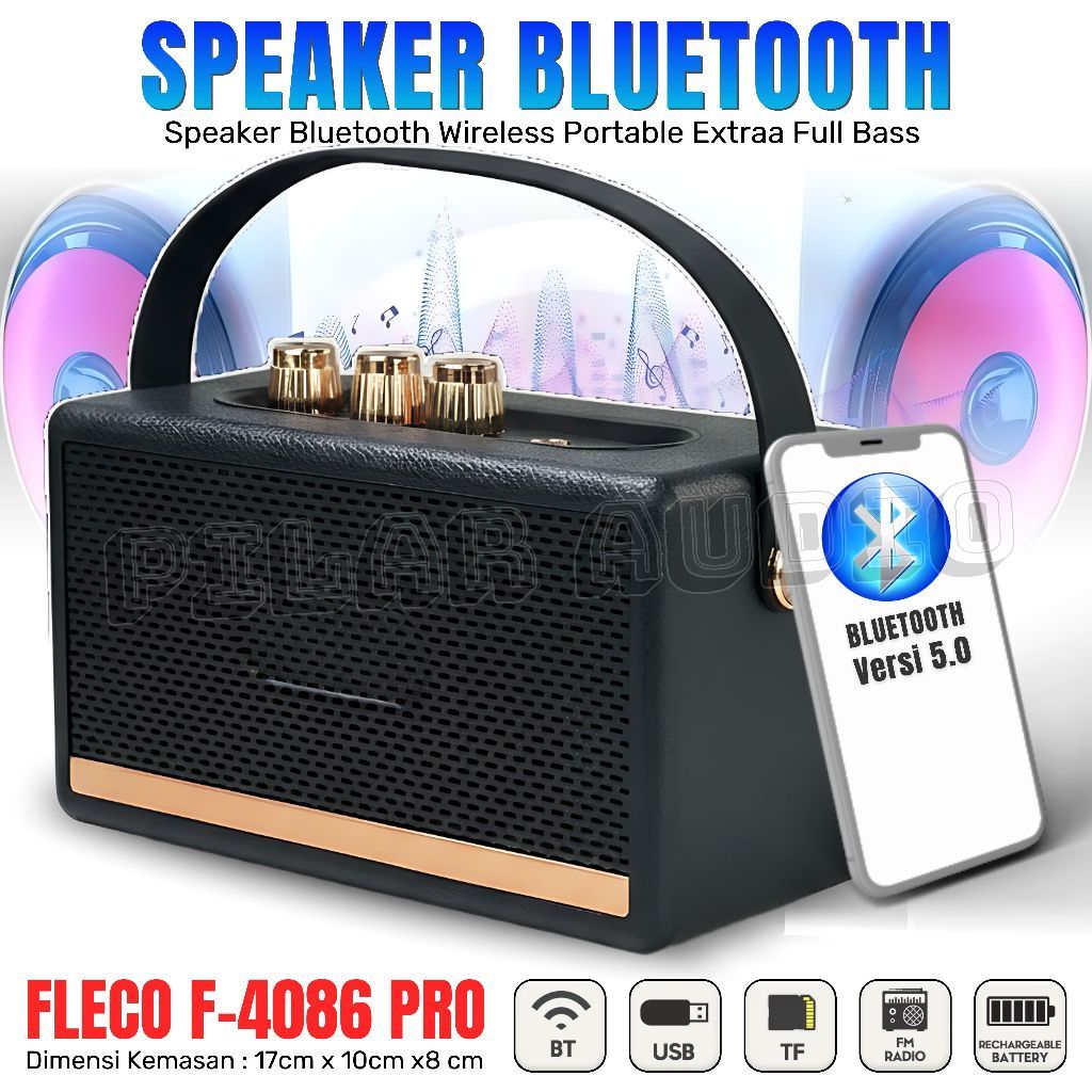 PROMO SPEAKER BLUETOOTH FLECO F-4086 PRO Full Bass - Speaker Wireless Portable BT/TF Card/USB/FM Rad