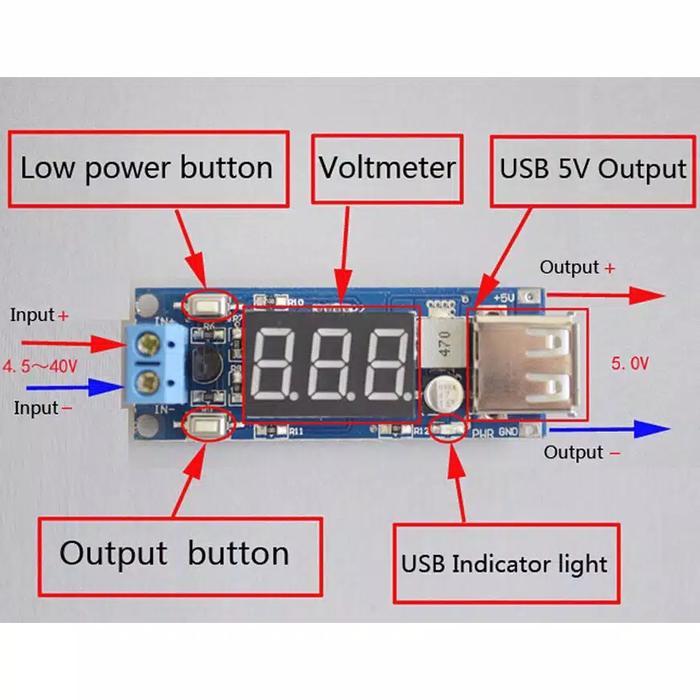 DC 4.540V hingga 5V 2A USB Pengisian DCDC Digital Stepdown
