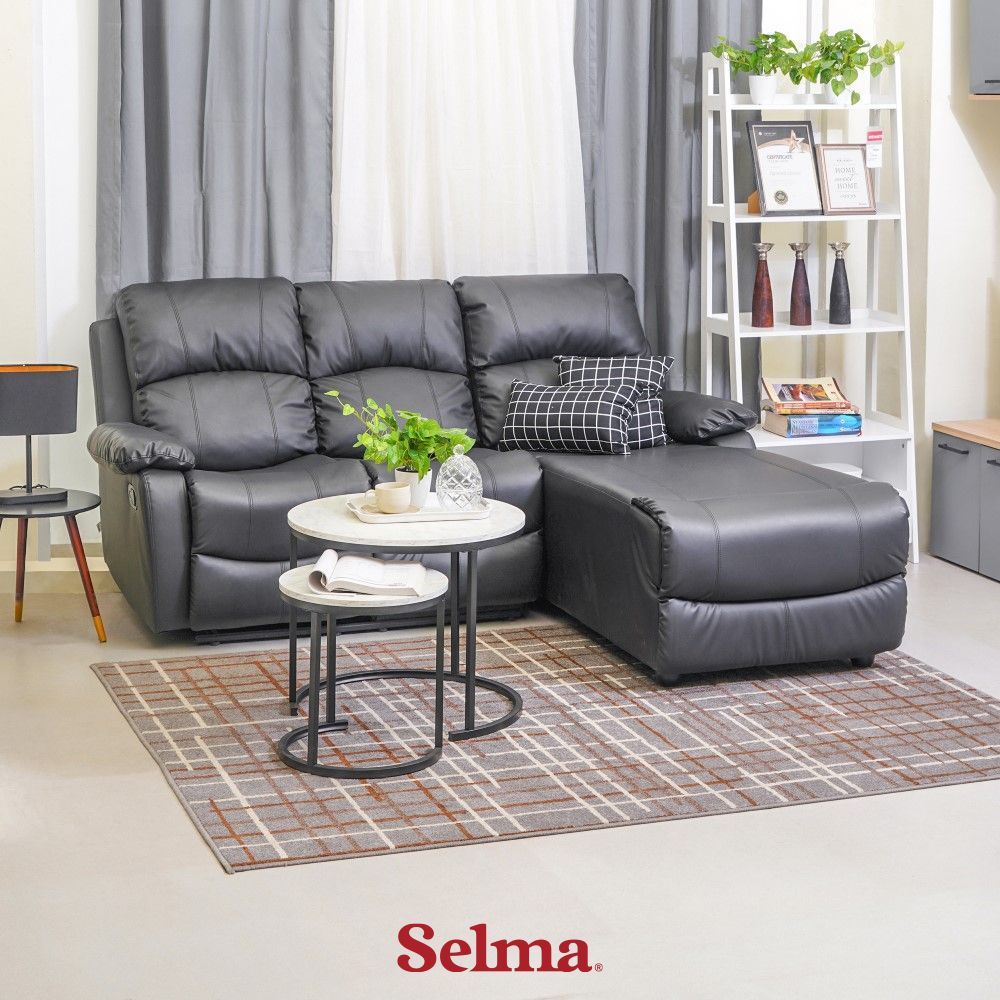 Selma Liverton Sofa L Sectional Kulit - Hitam Sofa Ruang Tamu Sofa Minimalis Kursi Sofa Kursi Ruang 