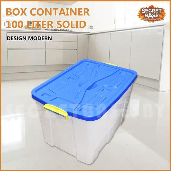 PROMO  BOX CONTAINER 100 LITER + RODA - Kontainer Box / Container Box - Putih Biru  FLASHSALE