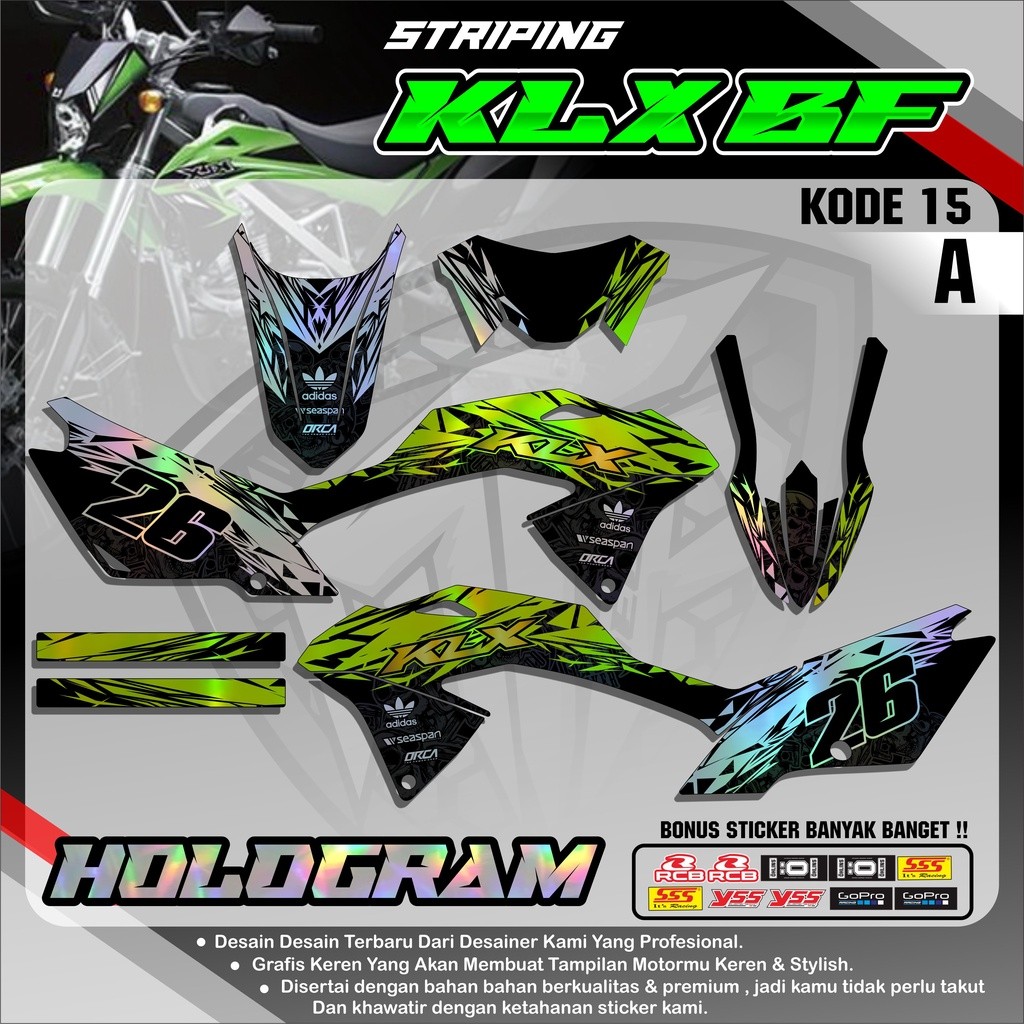 Sticker DECAL HOLOGRAM PELANGI KLX 150 G/BF/SE Motif Abstrak Keren Awet & Sudah Antigores